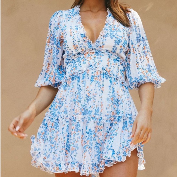 Floral Ruffle V-Neck Dress - Picture 2 of 6